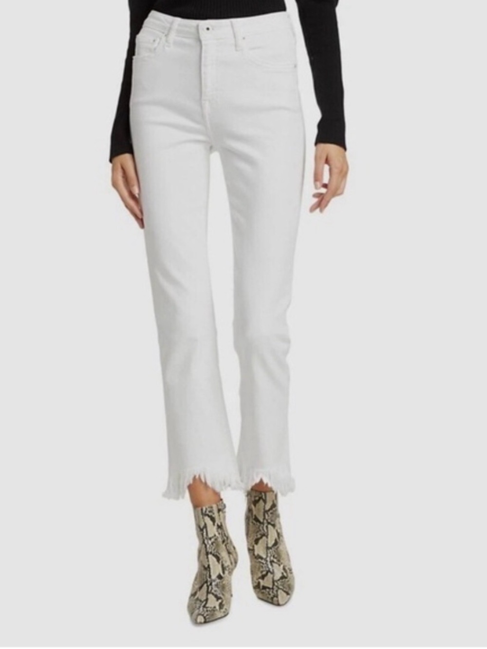 Jonathan Simkhai White Cropped Jeans with Frayed Hem